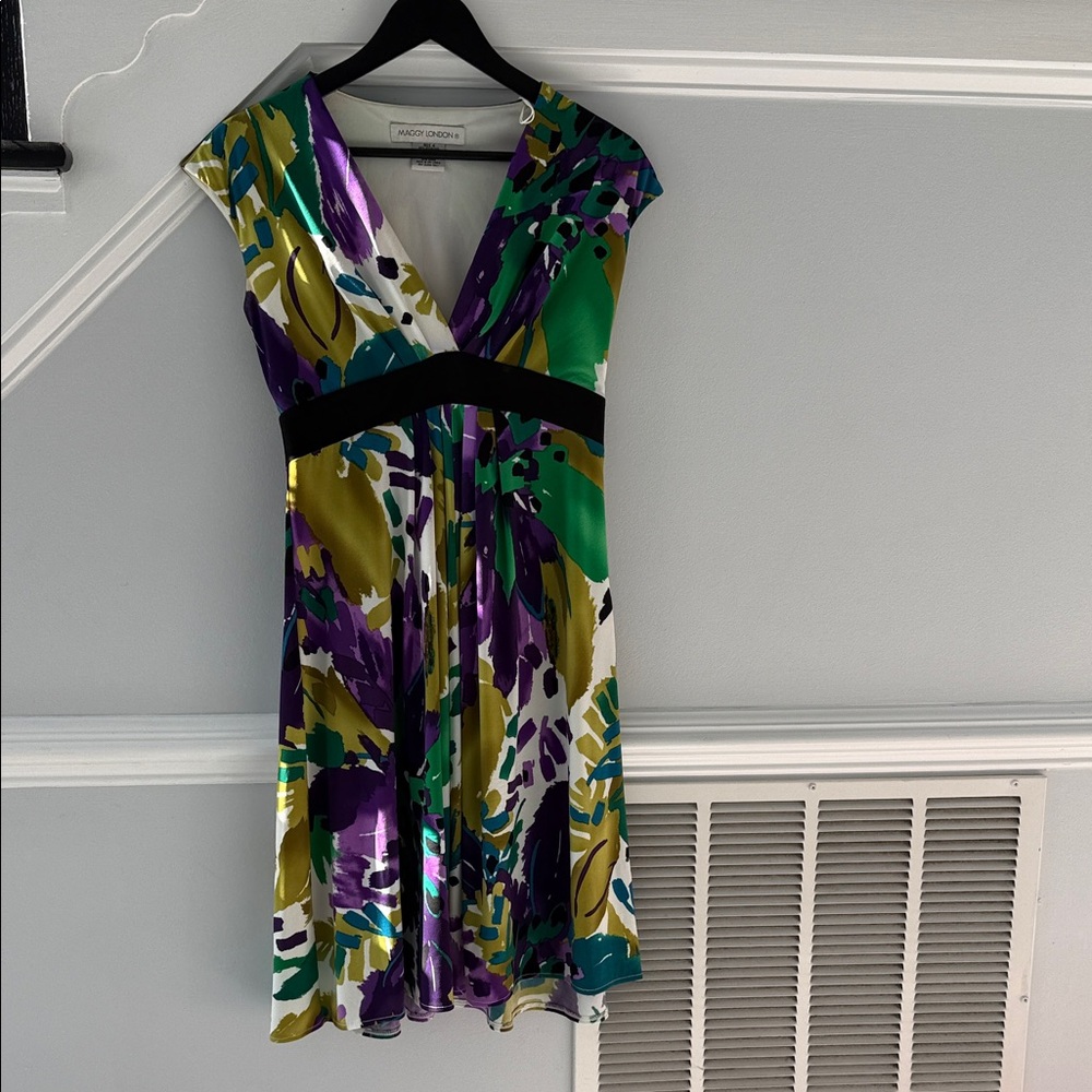 White House Black Market Green and Purple Midi Dress